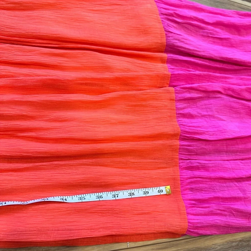 Flying Tomato Pink Orange Colorblock V neck Maxi Dress with Belt Medium NWT - Picture 7 of 10